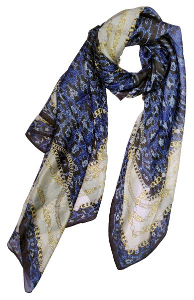 Scarf 100% Silk Paj Blue Beige Yellow